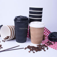 50PCS 8oz 12oz 16oz Custom Printed E co F riendly Triple Ripple Wall cup 3 Layer Disposable hot drink Coffee Paper Cups EasyOptionXY LLC