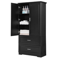 Tall Bathroom Storage Cabinet, Cabinet with Two Doors and Drawers, Adjustable Shelf, MDF Board EasyOptionXY LLC