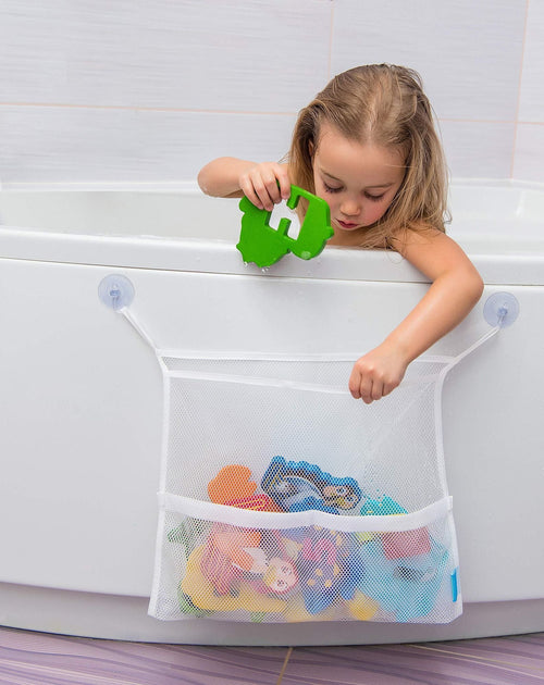 Bath Toy Organisers Set of 2 Large Size 14.16 x 19.67 in and 15.75 x 19.68 in Storage Net Bags for Baby Bathtub Toys 4 Strong Suction Cups Bathroom Shower Caddy Holder Multi Use for Kids Toddlers EasyOptionXY LLC