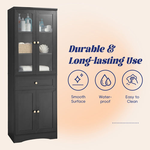Tall Bathroom Storage Cabinet, Cabinet with Four Doors and Drawers, Adjustable Shelf, MDF Board EasyOptionXY LLC