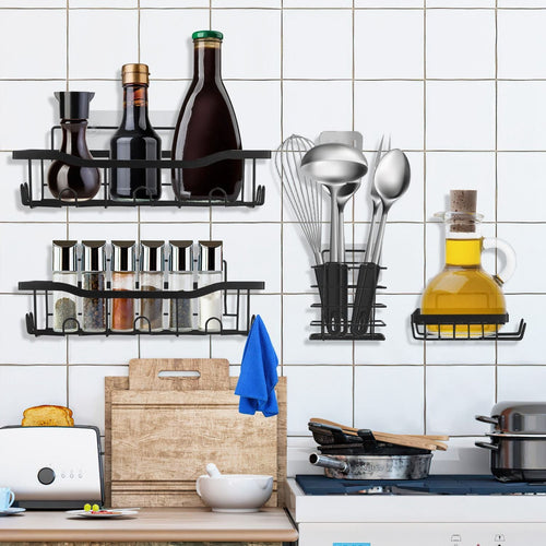 5 Pack Shower Caddy Shelves with 18 Inbuilt Hooks Rustproof Wall-Mounted Storage Shelves for Bathroom Dorm Kitchen Adhesive Bathroom Organizer for Shampoo Toothbrush Soap EasyOptionXY LLC