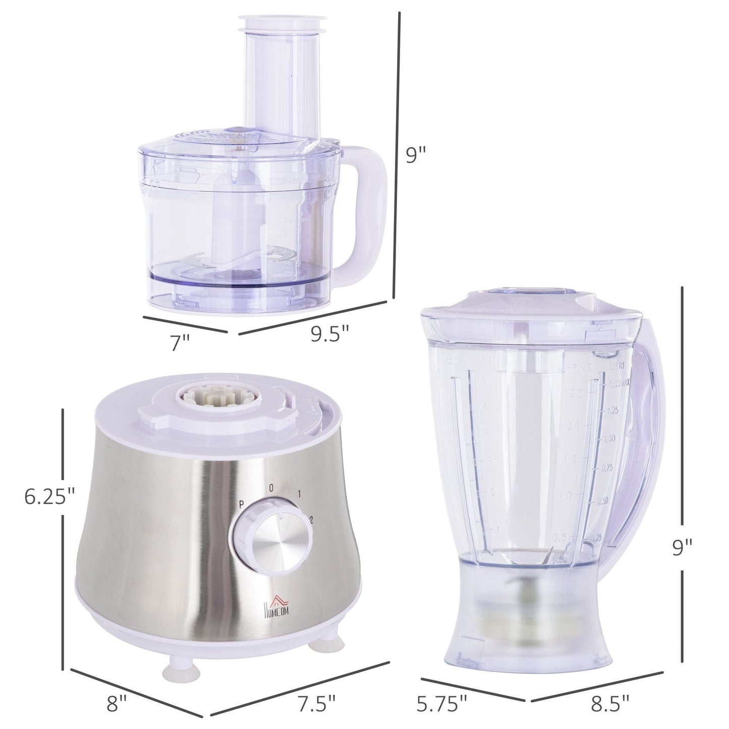 2 in 1 Blender and Food Processor Combo for Chopping, Slicing, Shredding, Mincing and Pureeing for Vegetable, Meat and Nuts, 500W 5-Cup Bowl, 1.5L Blender Jug, 3 Blades and Adjustable Speed EasyOptionXY LLC