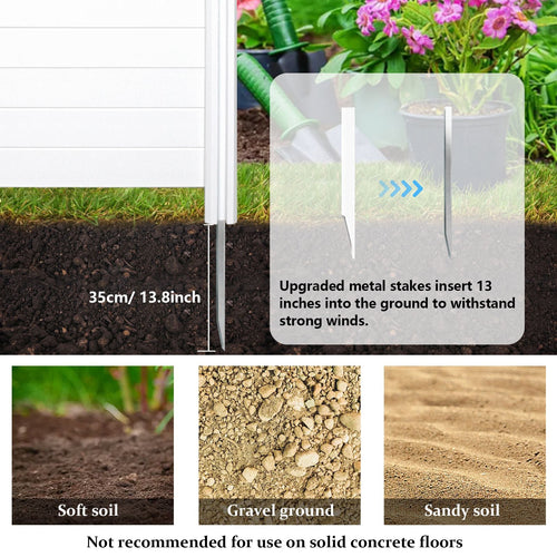 Air Conditioner Fence, Trash Can Vinyl Privacy Fence White Panel for Outside, Outdoor Pool Equipment Enclosure with Metal Stakes, (2-Pack) EasyOptionXY LLC