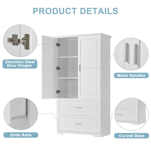 Tall Bathroom Storage Cabinet, Cabinet with Two Doors and Drawers, Adjustable Shelf, MDF Board EasyOptionXY LLC