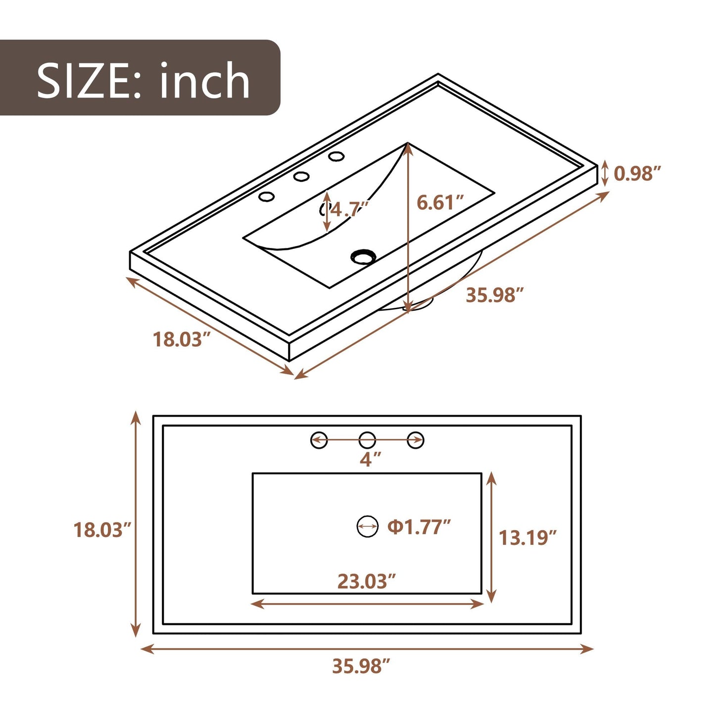 36\" Bathroom Vanity with Sink Combo, Black Bathroom Cabinet with Drawers, Solid Frame and MDF Board