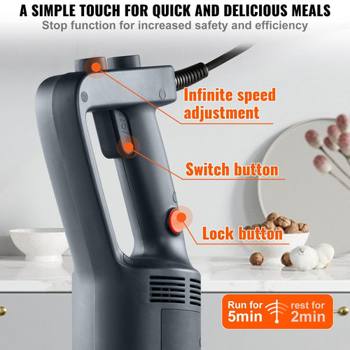 VEVOR Commercial Immersion Blender, 500 Watt Heavy Duty Hand Mixer, Variable Speed Kitchen Stick Mixer with 304 Stainless Steel Blade, Multi-Purpose Portable Mixer for Soup, Smoothie, Puree, Baby Food EasyOptionXY LLC