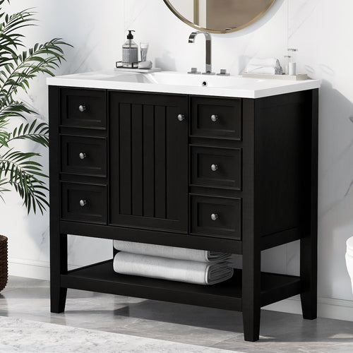 36\" Bathroom Vanity with Sink Combo, One Cabinet and Three Drawers, Solid Wood and MDF Board EasyOptionXY LLC