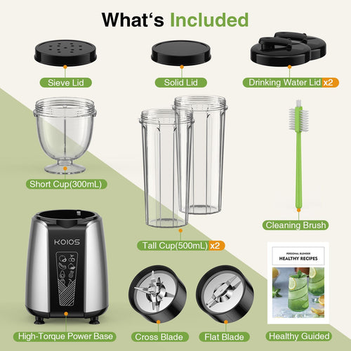 KOIOS Smoothie Blender, Max 1000w Personal Blender for Shakes and Smoothies, 12Pcs Coffee Grinder and Countertop Blenders Combo for Kitchen, Portable Smoothie Blenders with 2x22 oz To-Go Cups, Non-BPA EasyOptionXY LLC