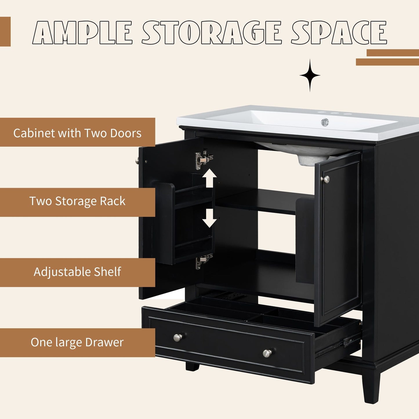 30\" Bathroom Vanity with Sink Combo, Multi-functional Bathroom Cabinet with Doors and Drawer, Solid Frame and MDF Board EasyOptionXY LLC