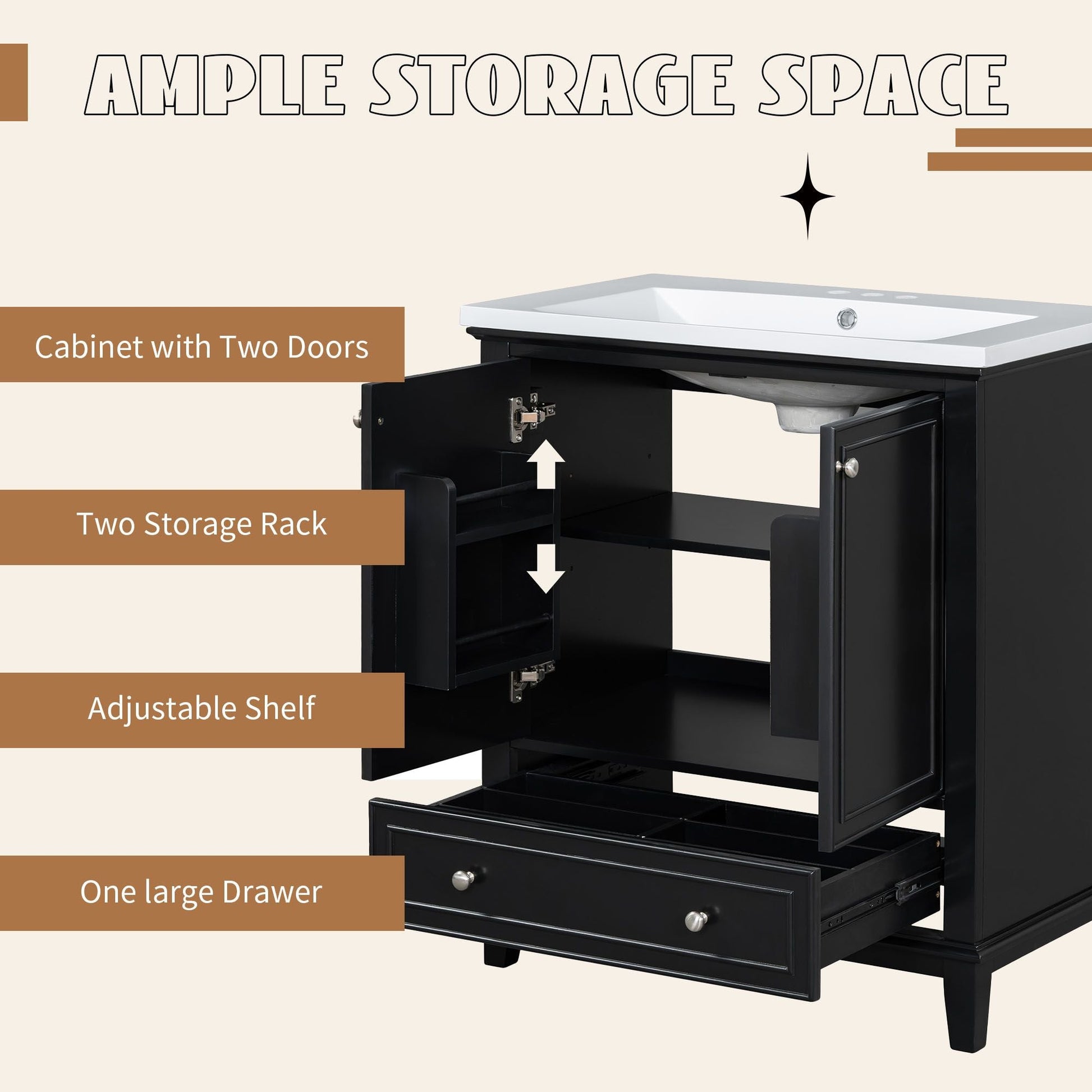 30\" Bathroom Vanity with Sink Combo, Multi-functional Bathroom Cabinet with Doors and Drawer, Solid Frame and MDF Board EasyOptionXY LLC
