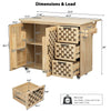 53.2"W 3D Woven Checkerboard Pattern Design Kitchen Island with Drop Leaf, Rolling Kitchen Island on Wheels with Internal Storage Rack, Power Outlet, Kitchen Cart with 3 Drawers 2 Cabinets, Nature EasyOptionXY LLC
