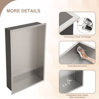 Brushed Stainless Steel Wall Shower  Niche , Double Recessed Shower Shelf for Bathroom EasyOptionXY LLC