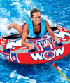WOW Sports Thriller 1 Person Towable Water Tube - Starter Kit w/ 12V Pump & 1K Tow Rope Jupiter Gear