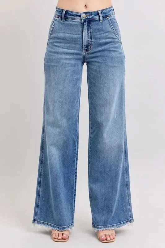 Judy Blue Raw Hem Wide Leg Jeans HTO Apparel