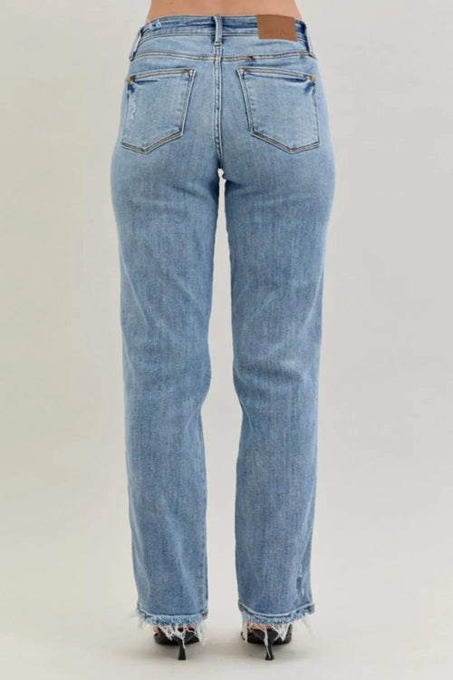 Judy Blue Frayed Hem Cell Phone Pocket Dad Jeans HTO Apparel
