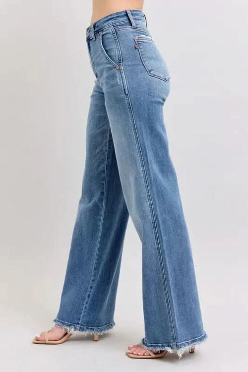 Judy Blue Raw Hem Wide Leg Jeans HTO Apparel