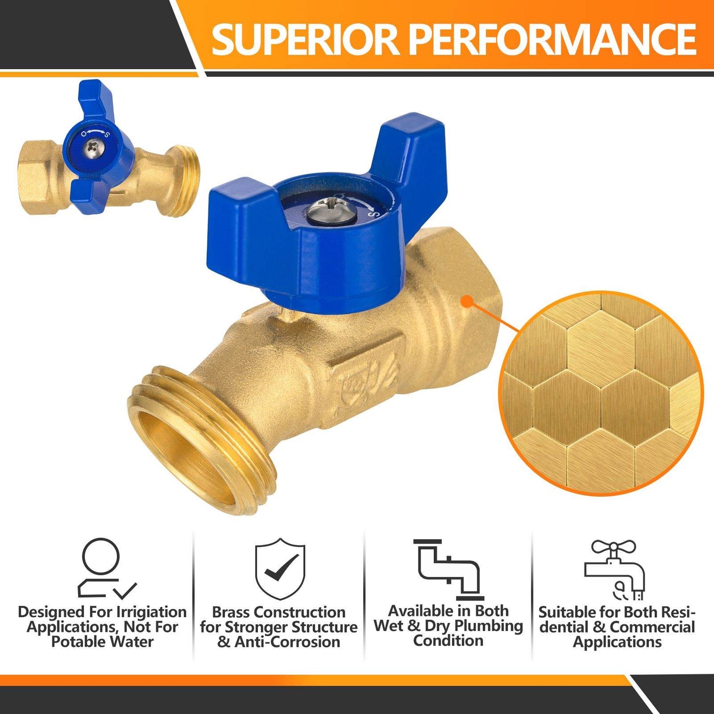 10 Pcs 1/2" FNPT X 3/4" GHT Spigot, Hose Bibb Valve