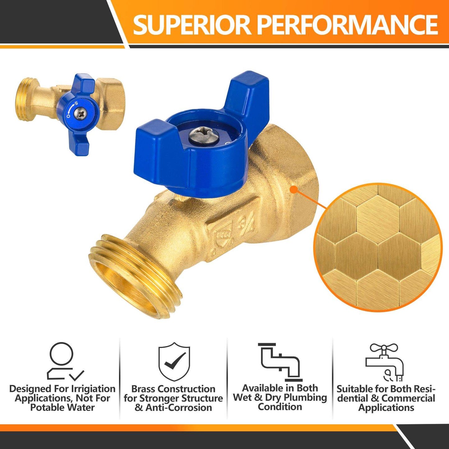 10 Pcs 1/2" MNPT X 3/4" GHT Spigot, Hose Bibb Valve