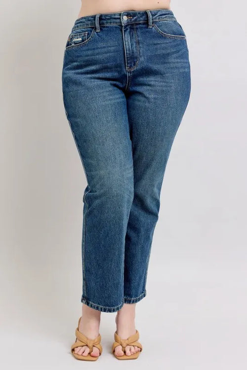 Judy Blue Full Size High Waisted Rigid Magic Non-destroy Straight Leg Jeans HTO Apparel