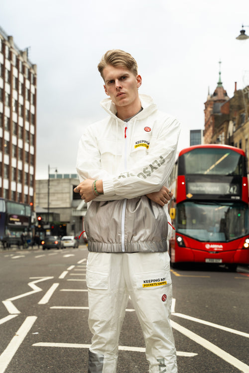 Happy Pockets Windbreaker Zip-Up Jacket (White) Fly Supply Co