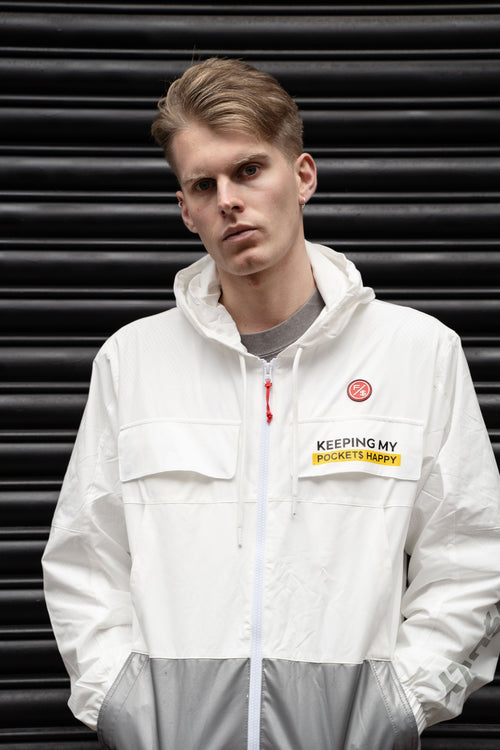 Happy Pockets Windbreaker Zip-Up Jacket (White) Fly Supply Co