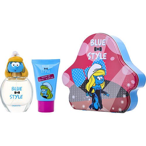 SMURFS 3D by First American Brands SMURFETTE EDT SPRAY 1.7 OZ & SHOWER GEL 2.5 OZ & METAL LUNCH BOX (BLUE & STYLE) EasyOptionXY LLC