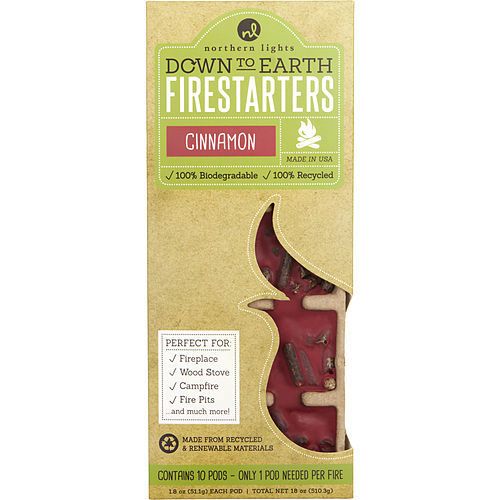 CINNAMON FIRESTARTERS by DOWN TO EARTH FIRESTARTERS FRAGRANCED COLORED WAX COMBINED WITH RECYCLED AND RENEWABLE MATERIAL. BOX CONTAINS 10X1.8 OZ EACH TEARAWAY PODS EasyOptionXY LLC