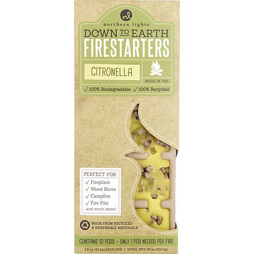 CITRONELLA FIRESTARTERS by DOWN TO EARTH FIRESTARTERS FRAGRANCED COLORED WAX COMBINED WITH RECYCLED AND RENEWABLE MATERIAL. BOX CONTAINS 10X1.8 OZ EACH TEARAWAY PODS EasyOptionXY LLC