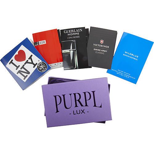 PURPL LUX SUBSCRIPTION BOX FOR MEN by $BOND NO. 9 I LOVE NY - $GUERLAIN HOMME L'EAU BOISEE - $DESIRE - $SWISS ARMY - $BANANA REPUBLIC WILDBLUE EasyOptionXY LLC