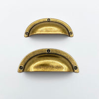 Cup Drawer Pulls "Amalfi" in Antique Brass Euro • Knobs