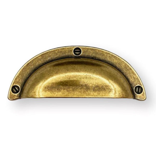 Cup Drawer Pulls "Amalfi" in Antique Brass Euro • Knobs