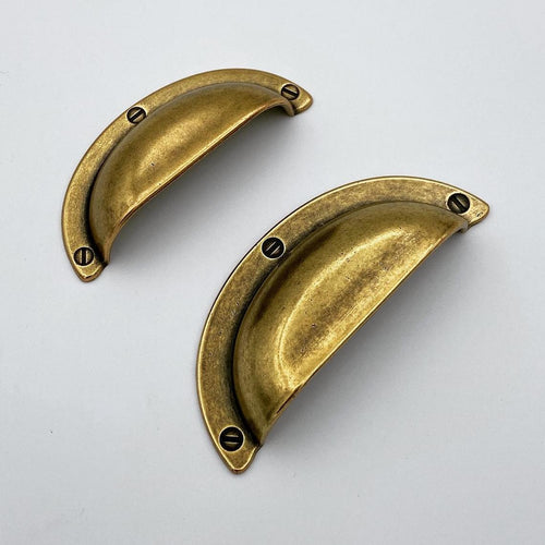 Cup Drawer Pulls "Amalfi" in Antique Brass Euro • Knobs