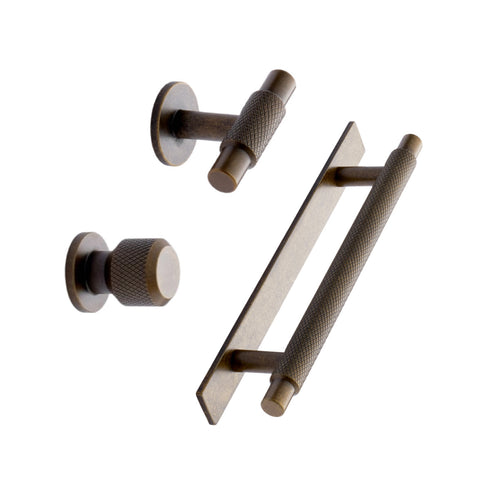 Knurled Backplate Antique Bronze "Manor" Knobs and Drawer Pulls Euro • Knobs