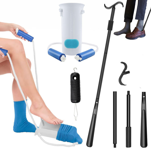 Kekoy 3Pcs Sock Aid, Dressing Aid Kit, Sock Helper, Long Handle Shoe Horn, Button Hook, Sock Puller Aid Easy on and off, Sock Aid Device for Seniors, Hip Knee Replacement Kit EasyOptionXY LLC