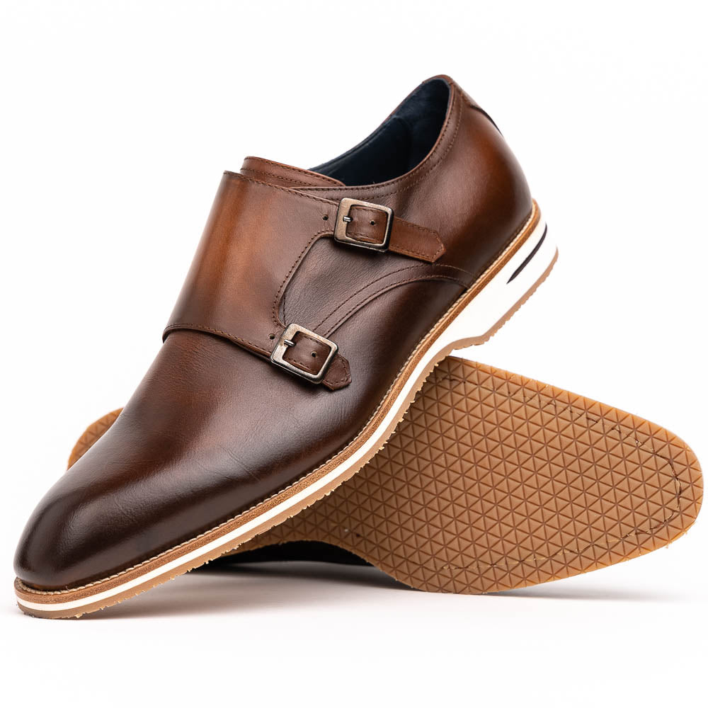 Zelli Italia 55-103-BRN LEGERRA Hand Burnished Italian Calfskin Monkstrap, Brown