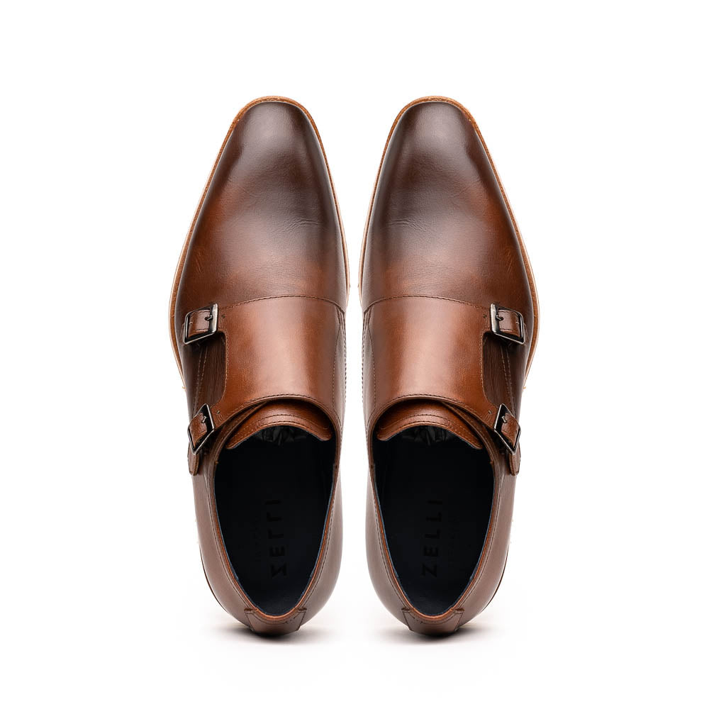 Zelli Italia 55-103-BRN LEGERRA Hand Burnished Italian Calfskin Monkstrap, Brown