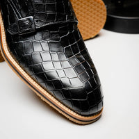 Zelli Italia 55-112-BLK LEGERRA Hand Burnished Crocodile Print Monkstrap Black