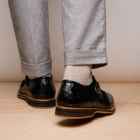 Zelli Italia 55-112-BLK LEGERRA Hand Burnished Crocodile Print Monkstrap Black