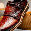 Zelli Italia 55-112-CGN LEGERRA Hand Burnished Crocodile Print Monkstrap Cognac
