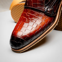 Zelli Italia 55-112-CGN LEGERRA Hand Burnished Crocodile Print Monkstrap Cognac