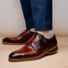 Zelli Italia 55-112-CGN LEGERRA Hand Burnished Crocodile Print Monkstrap Cognac