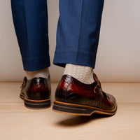 Zelli Italia 55-112-CGN LEGERRA Hand Burnished Crocodile Print Monkstrap Cognac