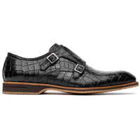 Zelli Italia 55-112-BLK LEGERRA Hand Burnished Crocodile Print Monkstrap Black