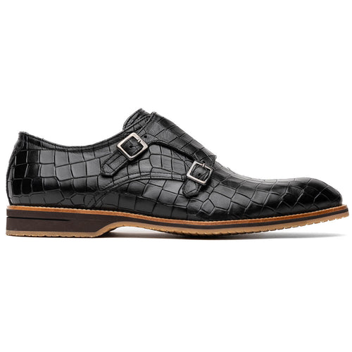 Zelli Italia 55-112-BLK LEGERRA Hand Burnished Crocodile Print Monkstrap Black