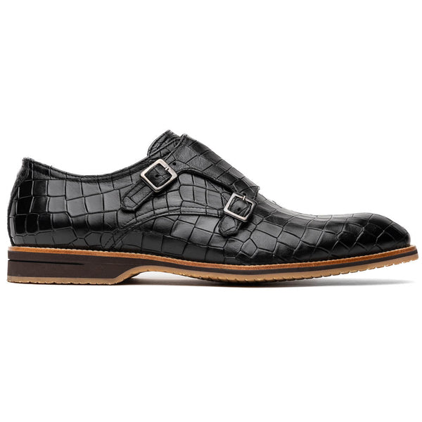 Zelli Italia 55-112-BLK LEGERRA Hand Burnished Crocodile Print Monkstrap Black