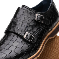 Zelli Italia 55-112-BLK LEGERRA Hand Burnished Crocodile Print Monkstrap Black