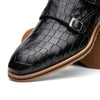 Zelli Italia 55-112-BLK LEGERRA Hand Burnished Crocodile Print Monkstrap Black