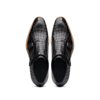 Zelli Italia 55-112-BLK LEGERRA Hand Burnished Crocodile Print Monkstrap Black