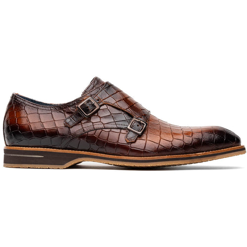 Zelli Italia 55-112-CGN LEGERRA Hand Burnished Crocodile Print Monkstrap Cognac