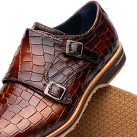 Zelli Italia 55-112-CGN LEGERRA Hand Burnished Crocodile Print Monkstrap Cognac